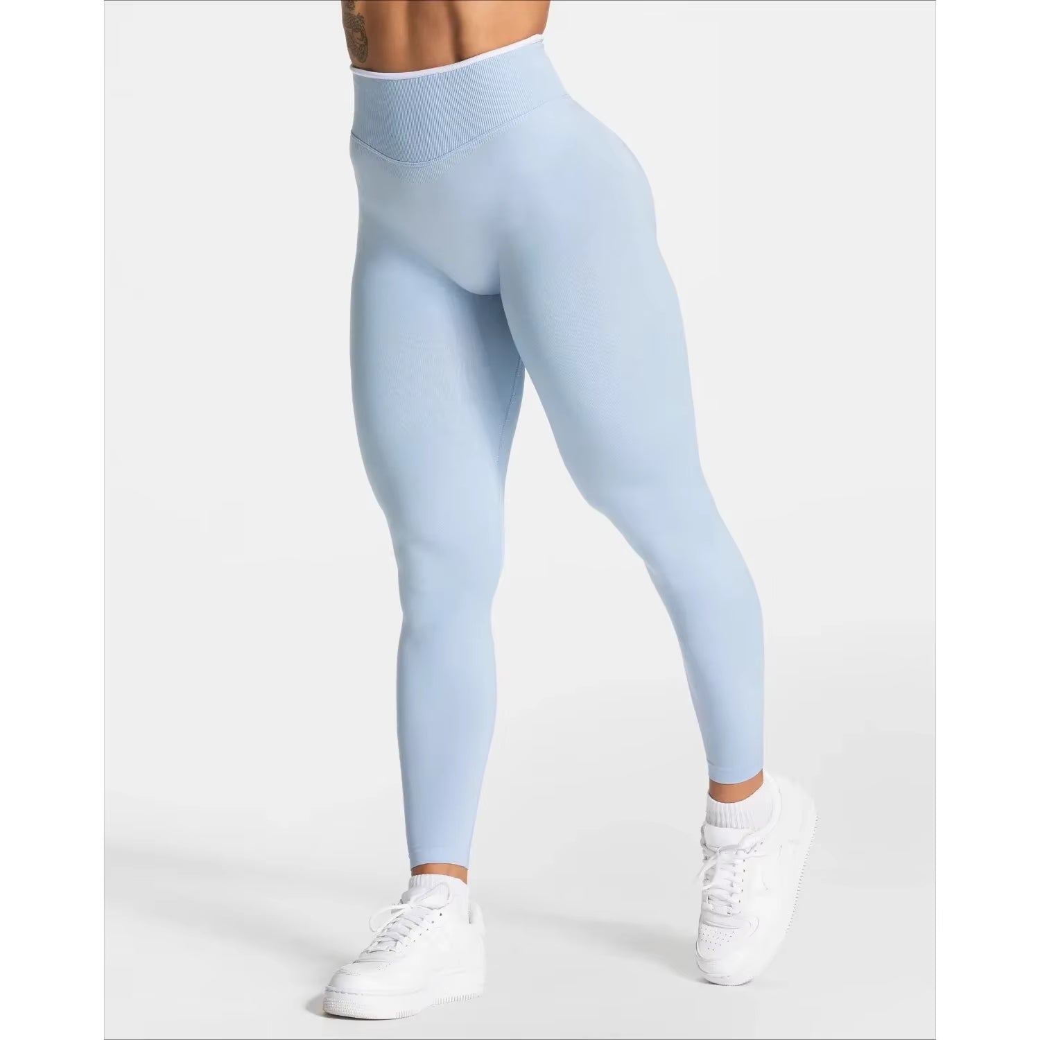 Women'S White Edge Waist Pants Seamless Gym Solid Color Sports Tight High Waist Hip Lifting Yoga Pants Running Exercise Pants