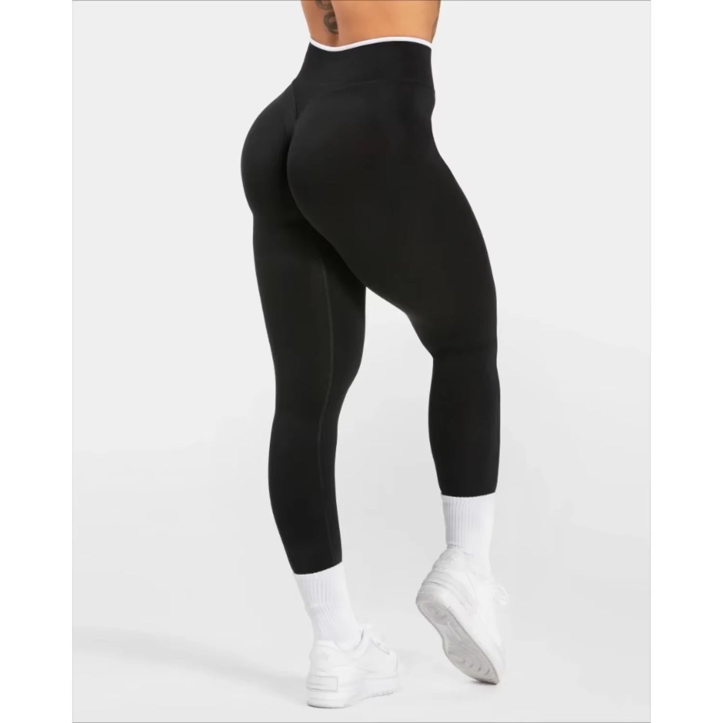 Women'S White Edge Waist Pants Seamless Gym Solid Color Sports Tight High Waist Hip Lifting Yoga Pants Running Exercise Pants